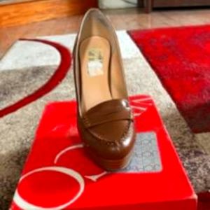 Brown Penny Loafer Heels